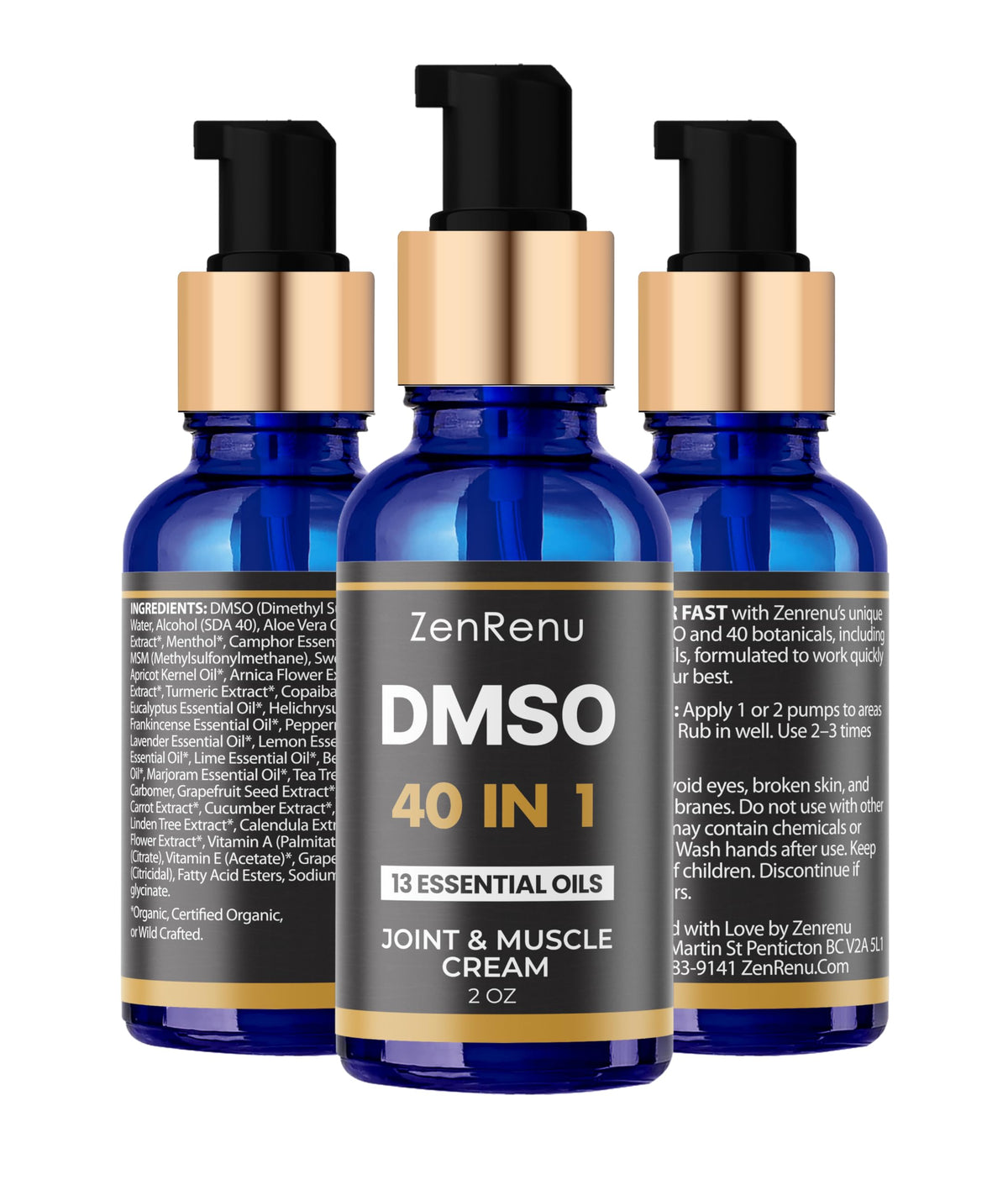 Zenrenu DMSO Cream 99.995% Pure Pharmaceutical Grade - 40-in-1 Advanced Formula -12 Essential Oils, Arnica, Aloe Vera, MSM - Fast-Absorbing Cream – 2 oz Glass Pump Bottle – Made in USA ZenrenuBuy Supplements Australia