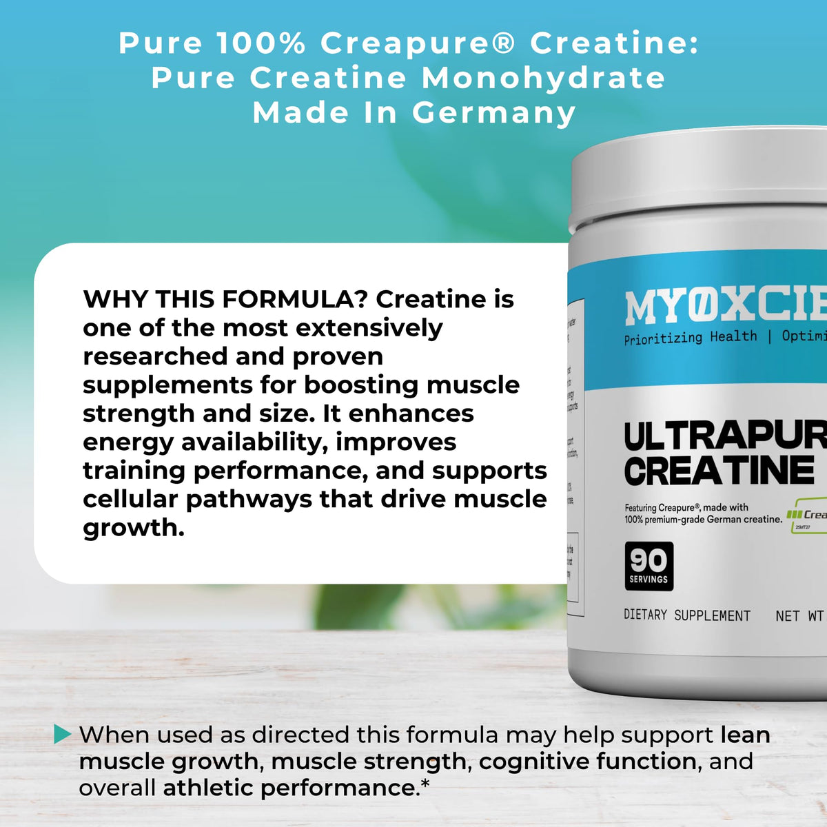 MYOXCIENCE Creapure® Creatine | 5 Grams German Creatine Monohydrate Per Serving | Supports Muscle Performance, Lean Body Mass, & Cognition (90 Serving Jar) MYOXCIENCE buy supplements Au