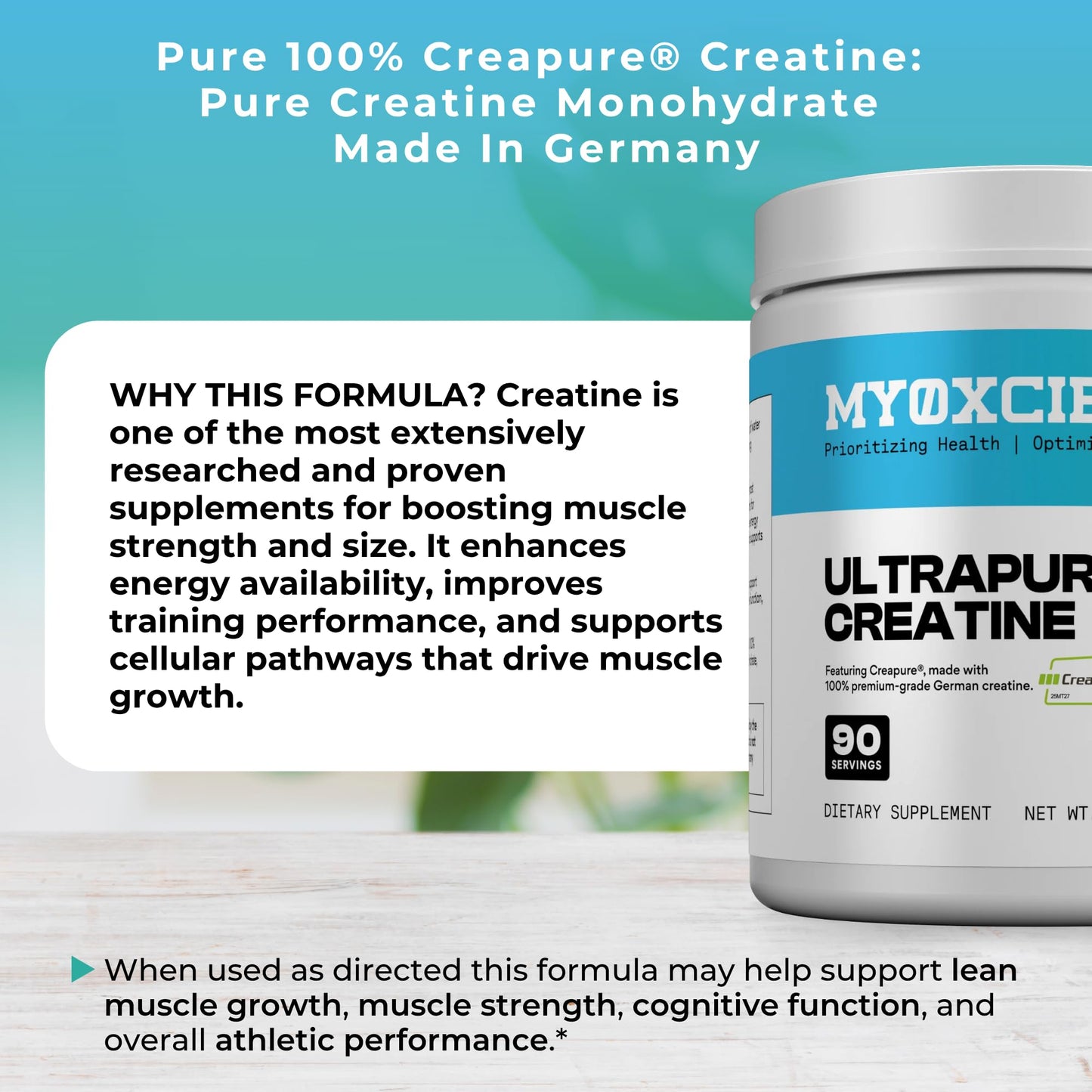 MYOXCIENCE Creapure® Creatine Monohydrate | Supports Strength & Muscle Mass, Cognition and Lean Body Mass | Unflavored (60 Serving Jar)