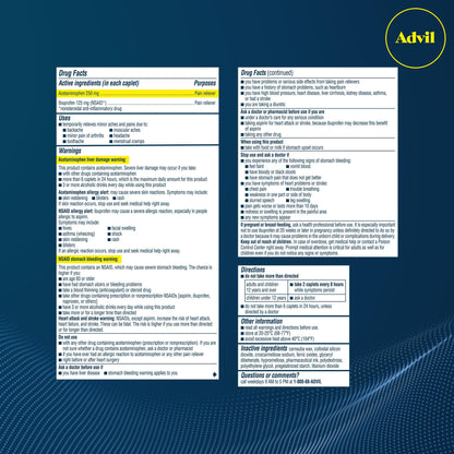 Advil Dual Action Back Pain Caplets Delivers 125mg Ibuprofen and 250mg Acetaminophen Per Dose for 8 Hours of Back Pain Relief - 144 Count Advil buy supplements Au