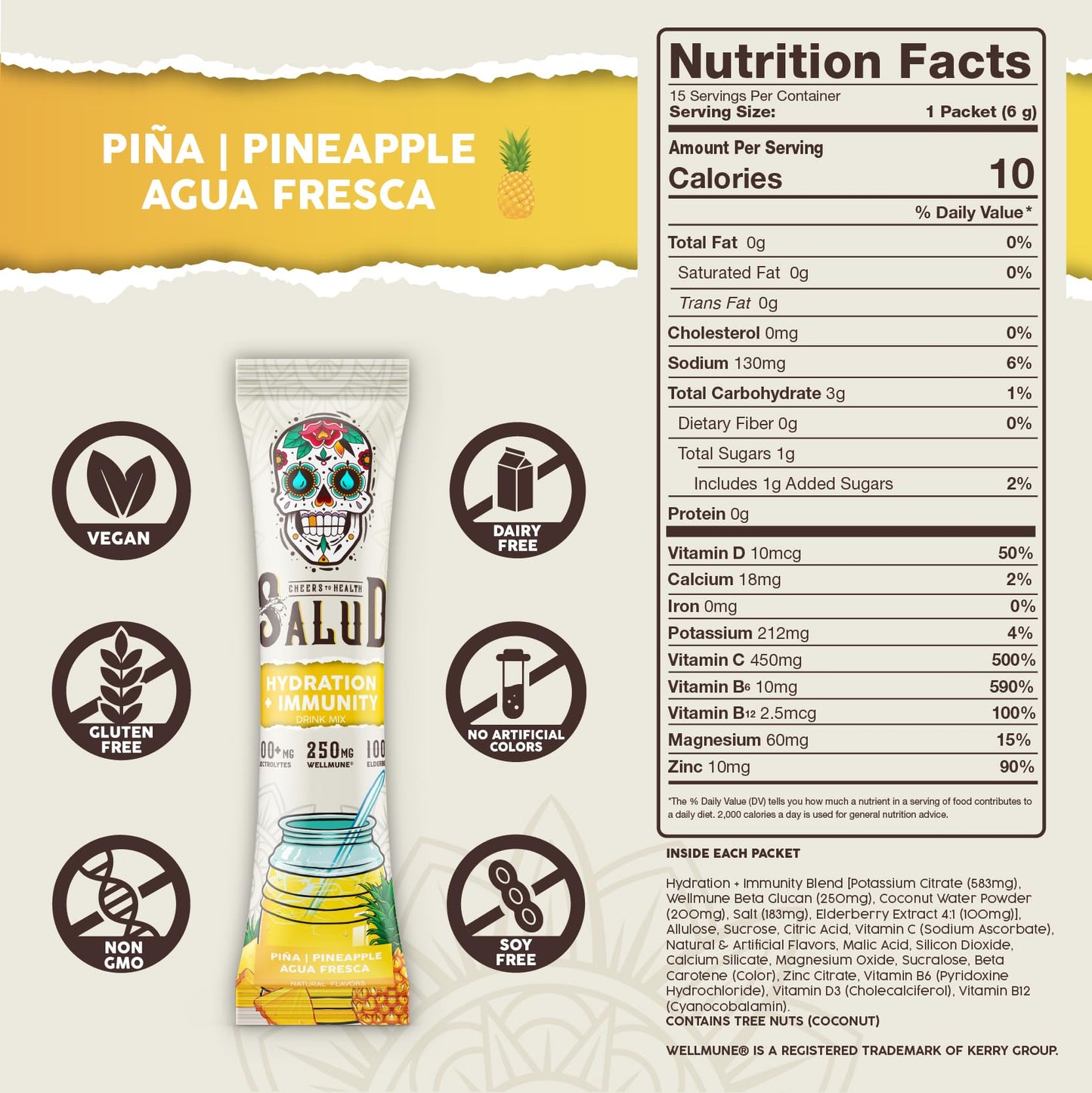 Salud 2-in-1 Hydration + Immunity Drink Mix, Cucumber Lime | Electrolytes Powder, Agua Fresca, Elderberry, Dairy & Soy Free, Non-GMO, Gluten Free, Vegan, 1g Sugar (15 Servings)