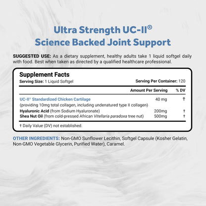 Naturalis UC-II 40 mg with Hyaluronic Acid and Shea Nut Oil | Enhanced Undenatured Type II Collagen for Better Joint Health, Mobility & Flexibility