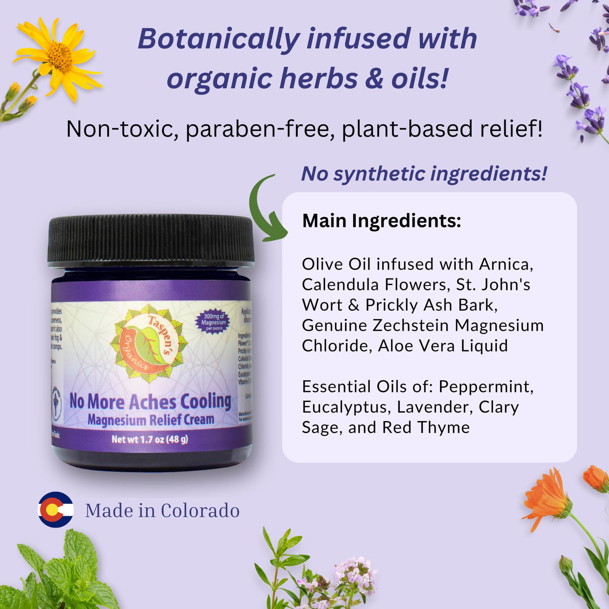 Taspen’s Organics Magnesium No More Aches Cooling Cream – Topical Magnesium Cream for Muscle Relief, Sore Muscles & Post-Workout Recovery with Arnica, Herbs & Essential Oils Taspen's OrganicsBuy Supplements Australia