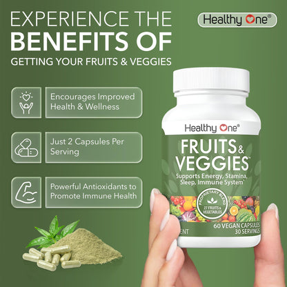 Fruits & Veggies Formula - 27 Premium Whole Foods - Organic Ingredients - Equals 3 Servings of Fruits & Vegetables - Improve Energy, Focus & Immune Function - Fiber - Antioxidants - 150ct (75 Serv) Healthy OneBuy Supplements Australia
