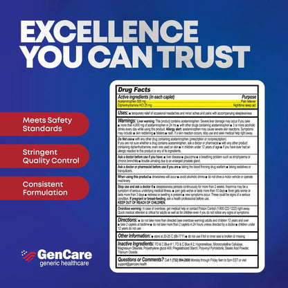 GenCare Extra Strength Acetaminophen PM 500 mg (375 Tablets) | Ultimate Pain Relief & Sleep Support for Adults | Quick Acting & Non Habit Forming Headache Relief | Eases Aches & Joint Discomfort GenCareBuy Supplements Australia