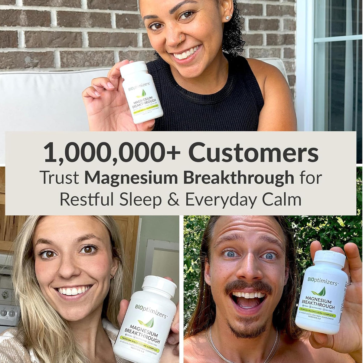 BIOptimizers Magnesium Breakthrough Supplement with 500mg - 7 Forms of Magnesium: Glycinate, Malate, Citrate, and More - Natural Support for Sleep and Cognitive Function -60 Capsules- Calming Vitamins