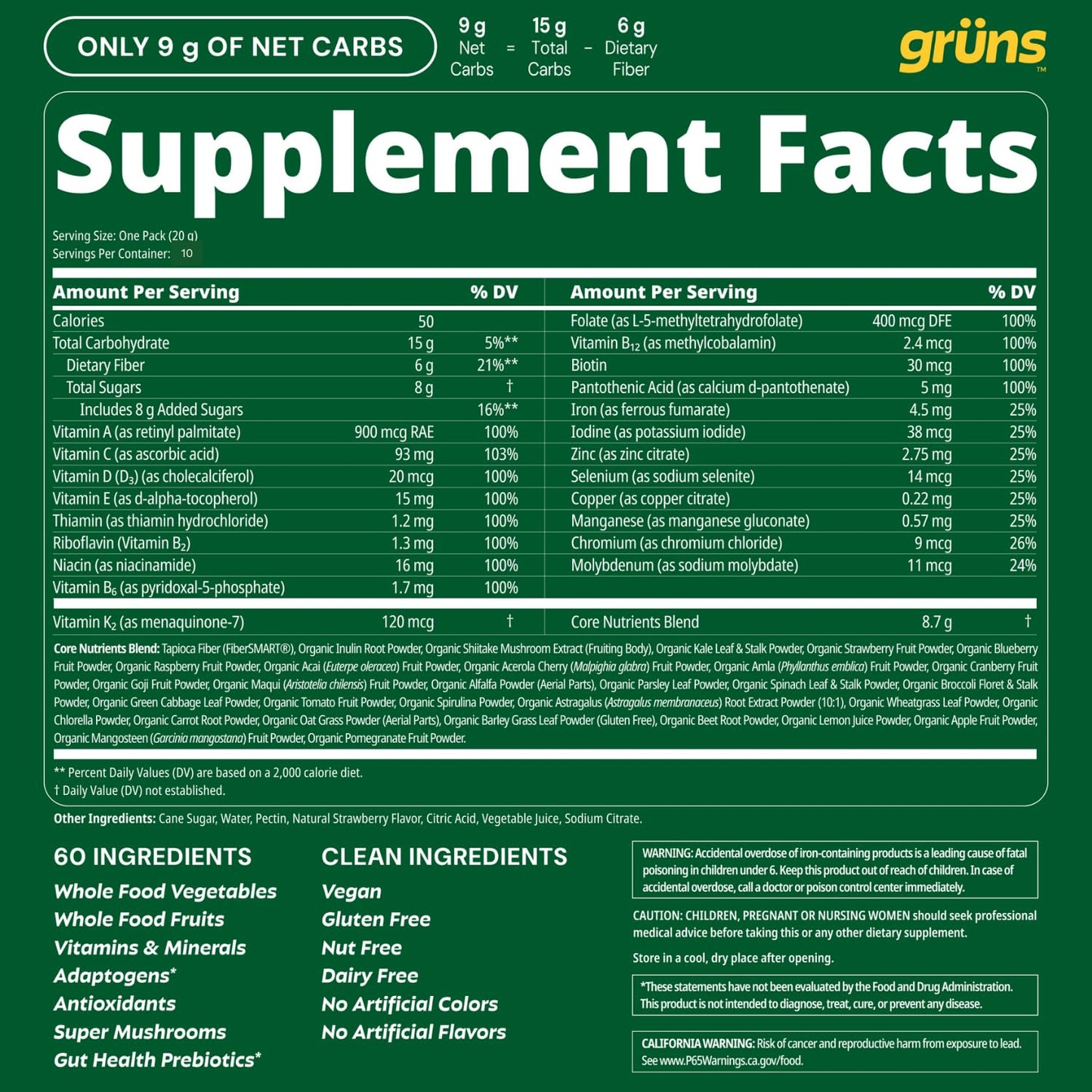 Adult Greens Gummies & Daily Multivitamin, Prebiotic Fiber, 28 ct | Adaptogens, Superfoods, 20+ Vitamins & Minerals, Digestion, Daily Support