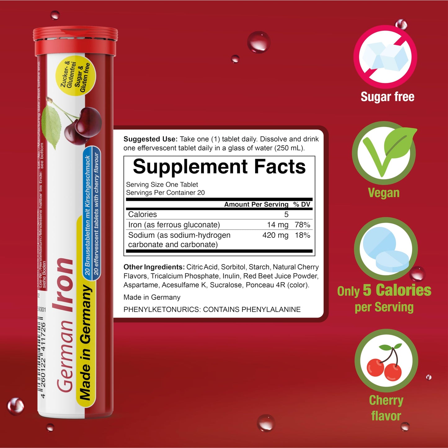 T&D German Vitamin, Minerals - 140 Vegan/Vegetarian Drink Effervescent Tablets - Mixed Fruit Flavor Box - Made in Germany T&D buy supplements Au