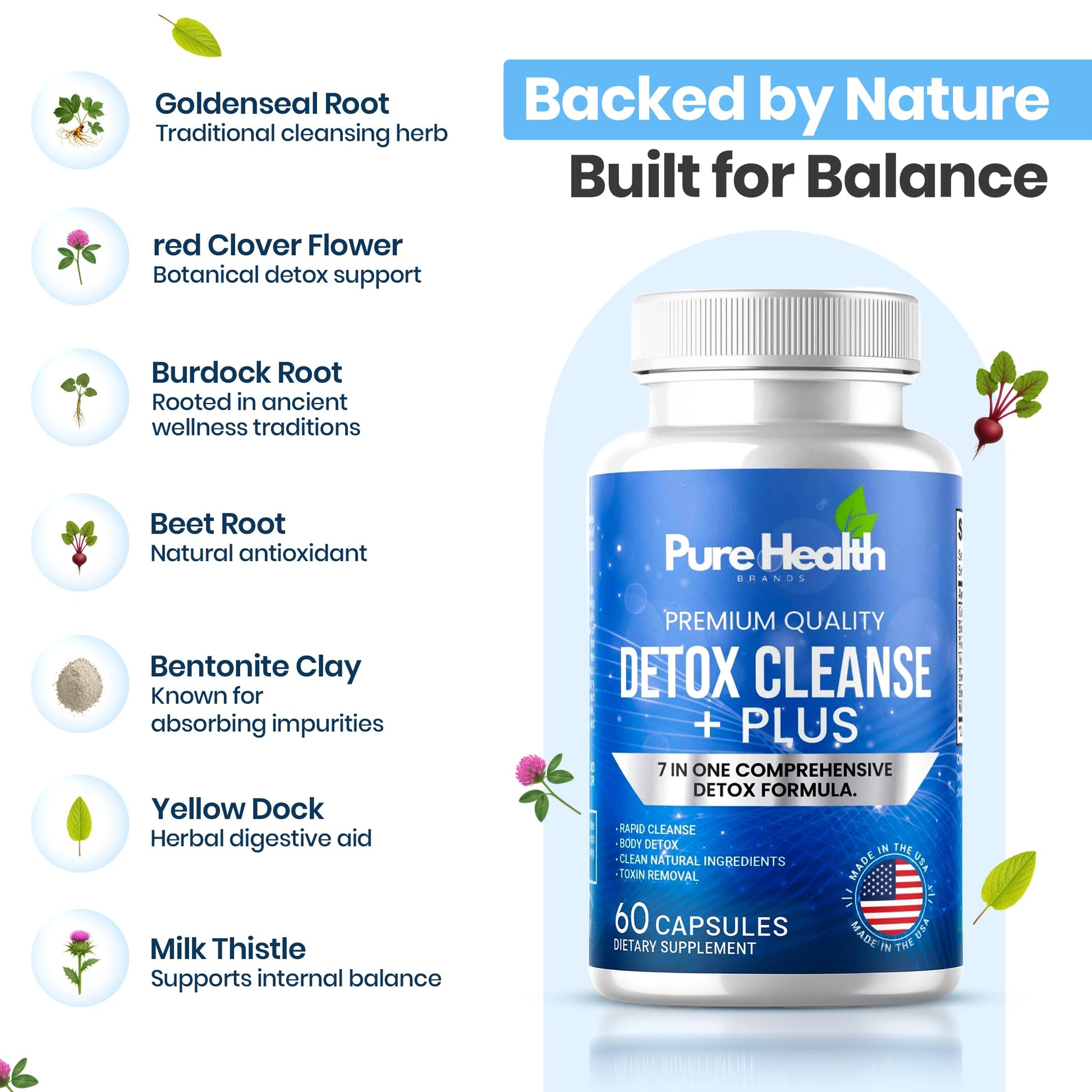 Extra Strength Fast Acting 7-in-ONE Advanced Formula - Full Body Cleanse - Detox & Liver Cleanse - Detox & Liver Repair, All Natural Toxins Remover, Healthy Cleansing Support for Liver (60 Capsule) Pure Health Brands buy supplements Au