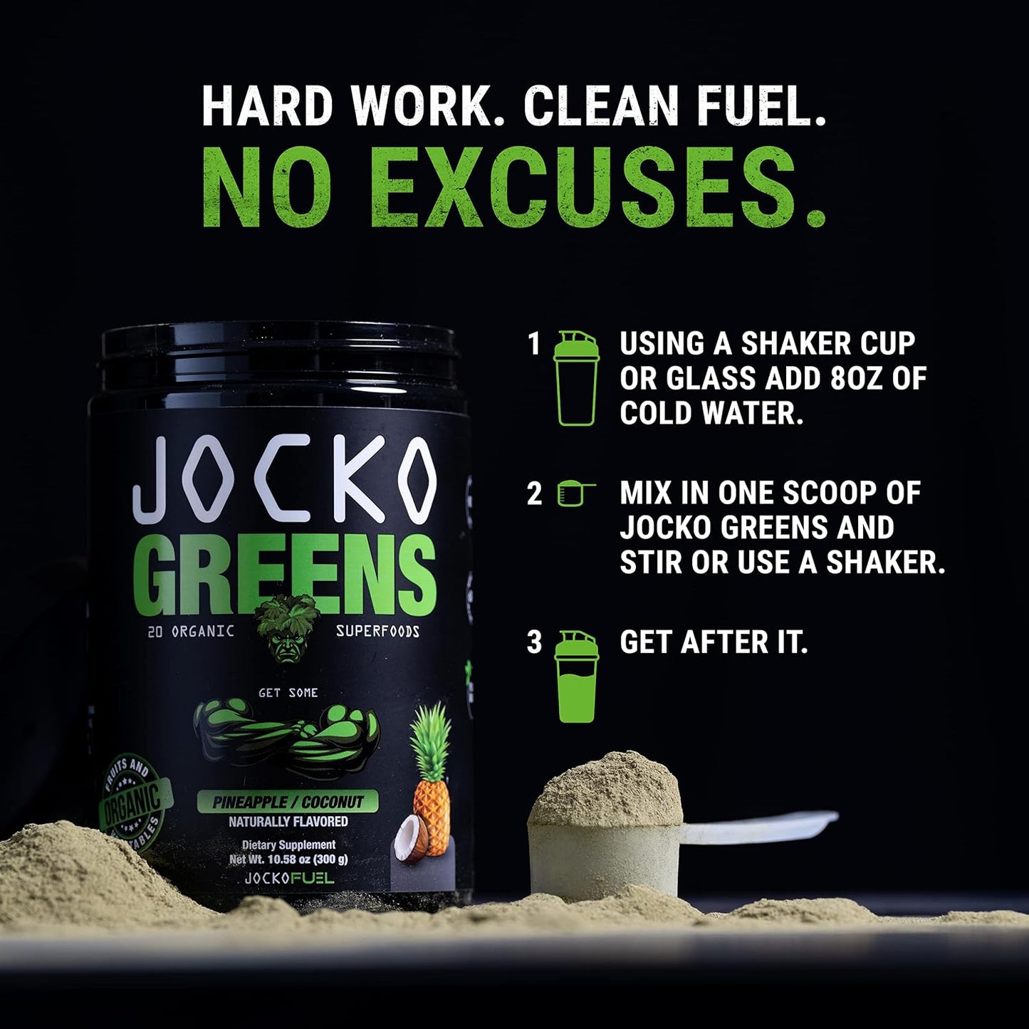 Jocko Fuel Greens Powder Bundle - Greens & Superfood Powder for Healthy Green Juice - Keto Friendly with Spirulina, Chlorella, Digestive Enzymes, & Probiotics - 60 Servings