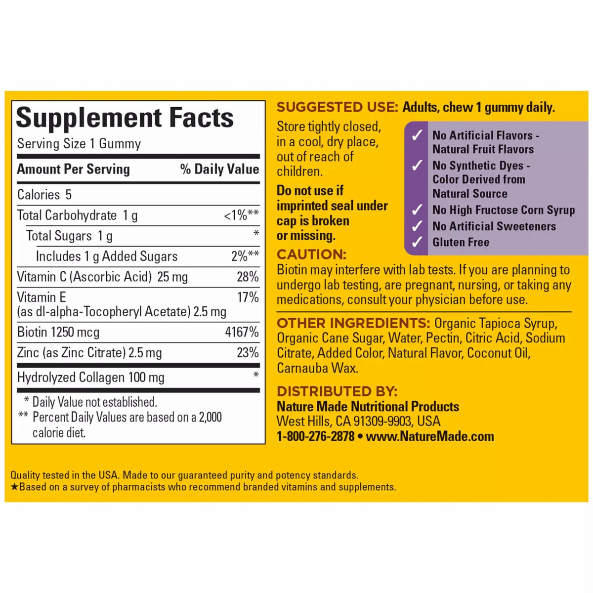 Nature Made Collagen Gummies with Vitamin C, Zinc, Biotin, Hydrolyzed Collagen Peptides for Women and Men