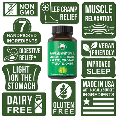 Magnesium Glycinate + Citrate + Malate + Chelate + Orotate + Taurate + Oxide. 7 Forms of Magnesium Complex. 500mg Supplement Capsules for Women & Men. 2 Pills for Sleep, Leg Cramps, Muscles Peak Performance buy supplements Au