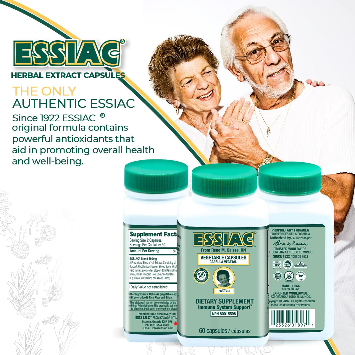 ESSIAC Tea All-Natural Herbal Extract Capsules – 60 Capsules | Powerful Antioxidant Blend to Help Promote Overall Health & Well-Being | Original Formula Since 1922 EssiacBuy Supplements Australia