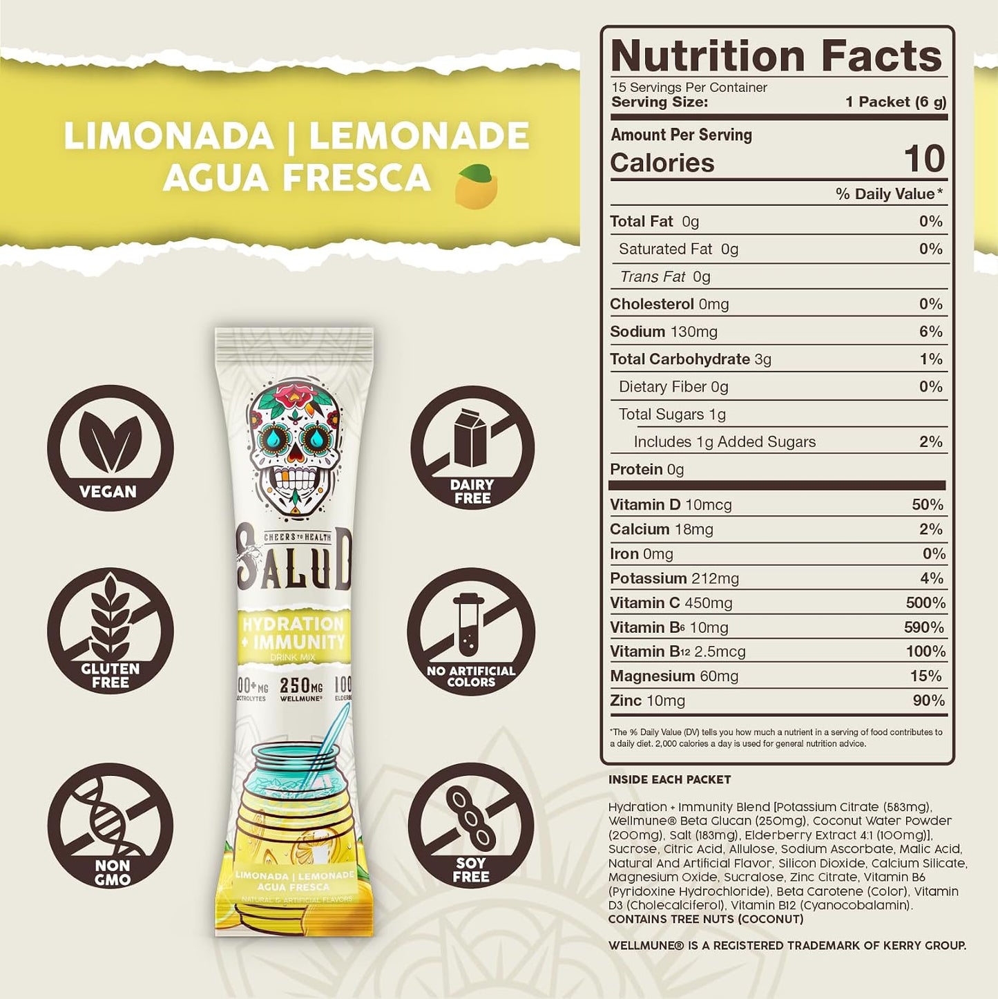 Salud 2-Pack | 2-in-1 Hydration + Immunity (Lemonade) & Hydration + Immunity (Mango) – 15 Servings Each, Agua Fresca Drink Mix, Non-GMO, Gluten Free, Vegan, Low Calorie, 1g of Sugar