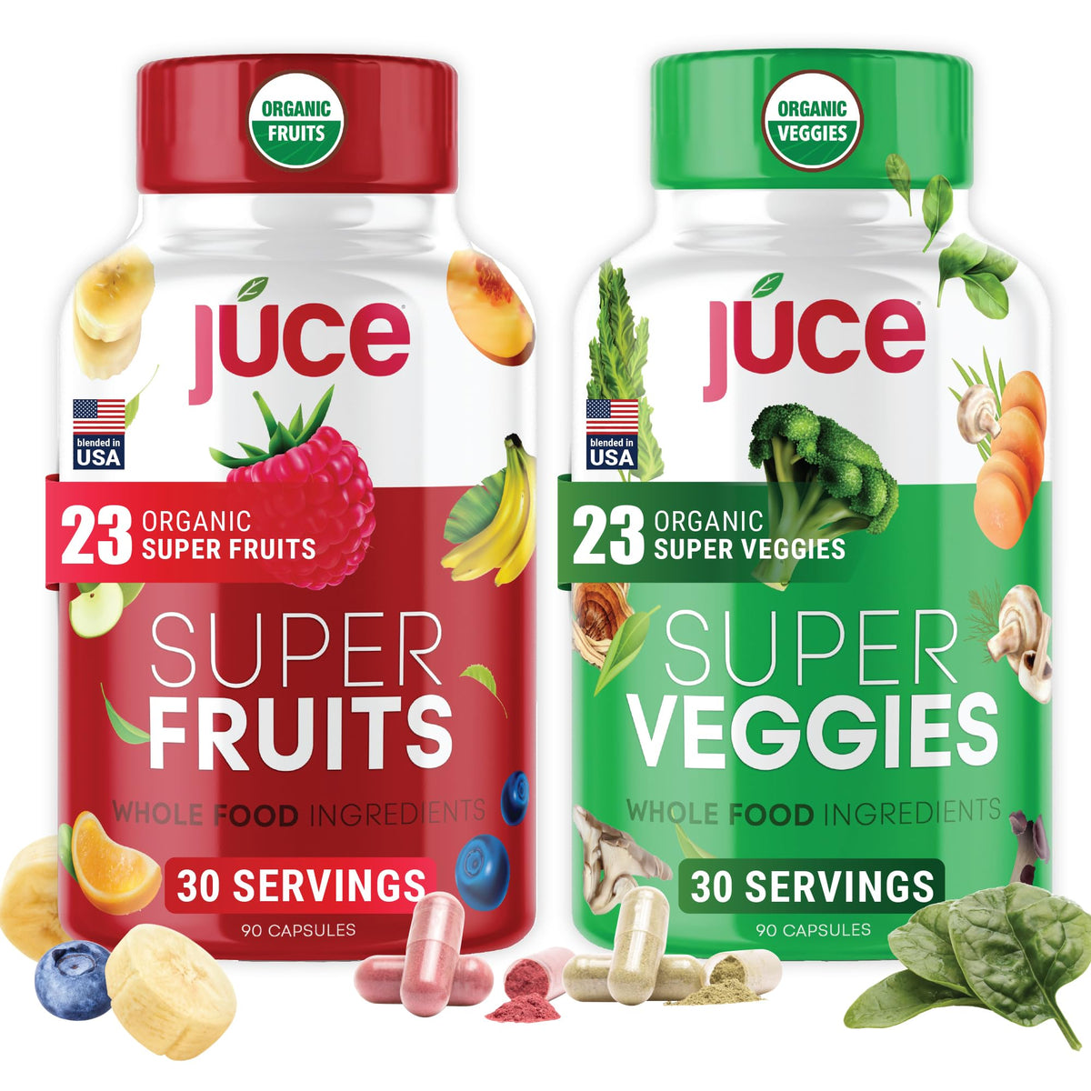 Juce Original Formula - Organic Super Fruit & Veggies Supplement - Gluten/Gelatin Free, Soy Free & Vegan- Reds & Greens Superfood Capsules- 23 Fruits & 23 Vegetables (180 Count)- By Terra Kai Organics Terra Kai OrganicsBuy Supplements Australia
