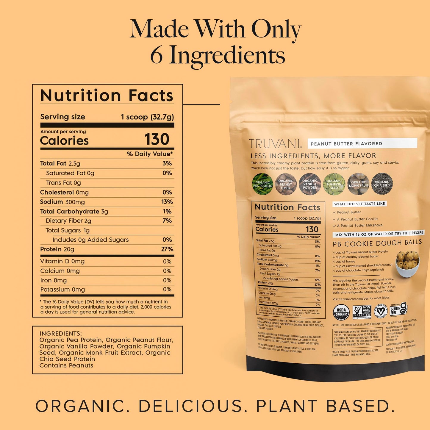 Truvani Organic Plant Based Protein Powder | Vanilla | 18 Servings | Vegan | 20g Pea Protein | Keto | Gluten & Dairy Free | Low Carb | No Added Sugar