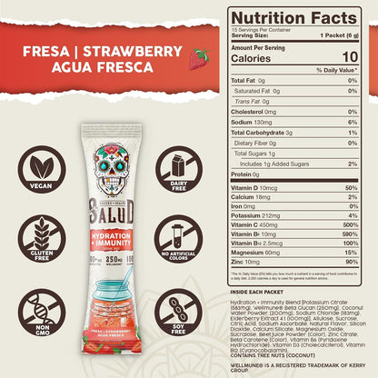 Salud 2-Pack | 2-in-1 Hydration + Immunity (Pineapple) & Hydration + Immunity (Strawberry) – 15 Servings Each, Agua Fresca Drink Mix, Non-GMO, Gluten Free, Vegan, Low Calorie, 1g of Sugar