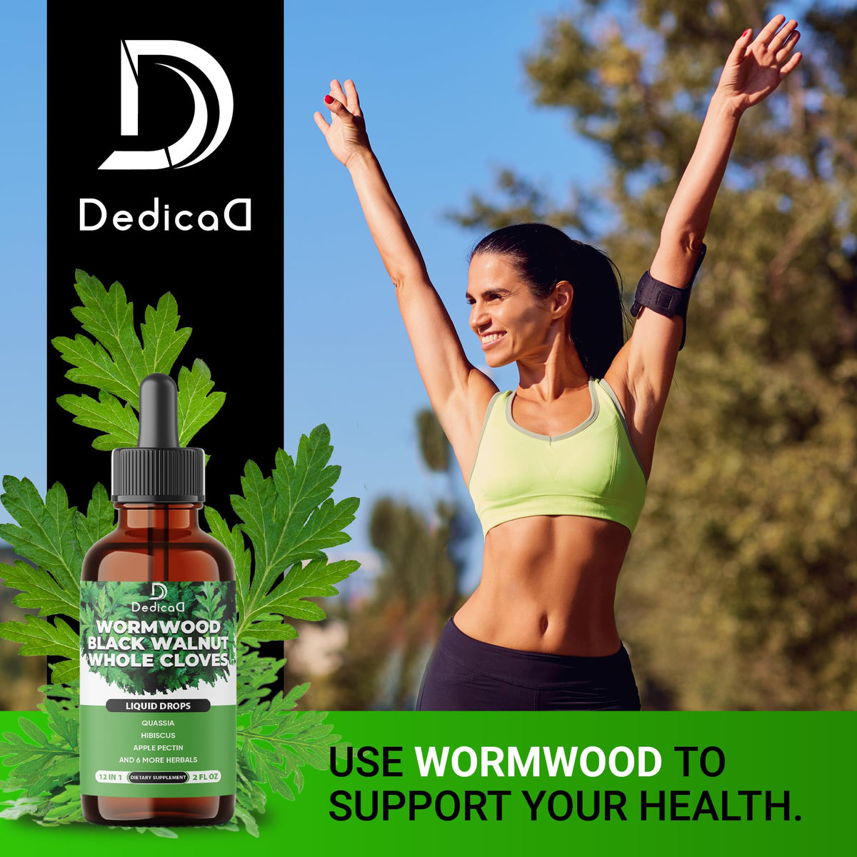 DEDICAD 12in1 Wormwood Liquid Drops - Black Walnut Wormwood Tincture Liquid Extract Whole Cloves and 9 More Herbs - 60 Days Supply DEDICAD buy supplements Au