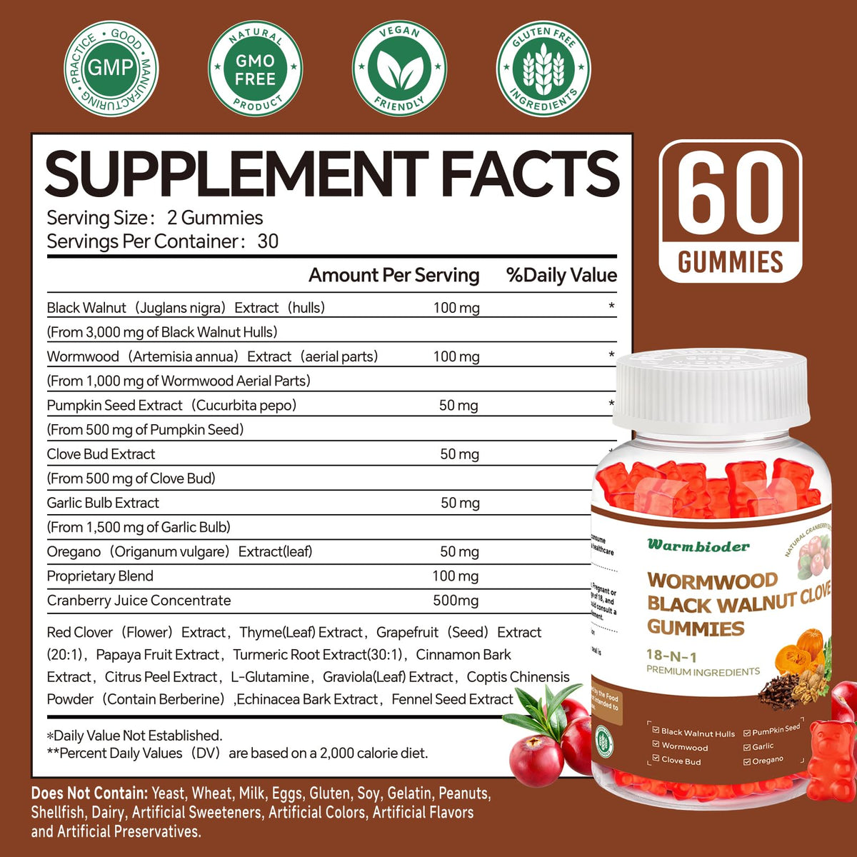 18-in-1 Wormwood Black Walnut Clove Gummies for Adults,Liver Support,with Pumpkin Seed Oil,Rapid Gut Cleanse & Digestive Health with Clove,Garlic,Turmeric,Oregano,Cranberry Extract WarmbioderBuy Supplements Australia