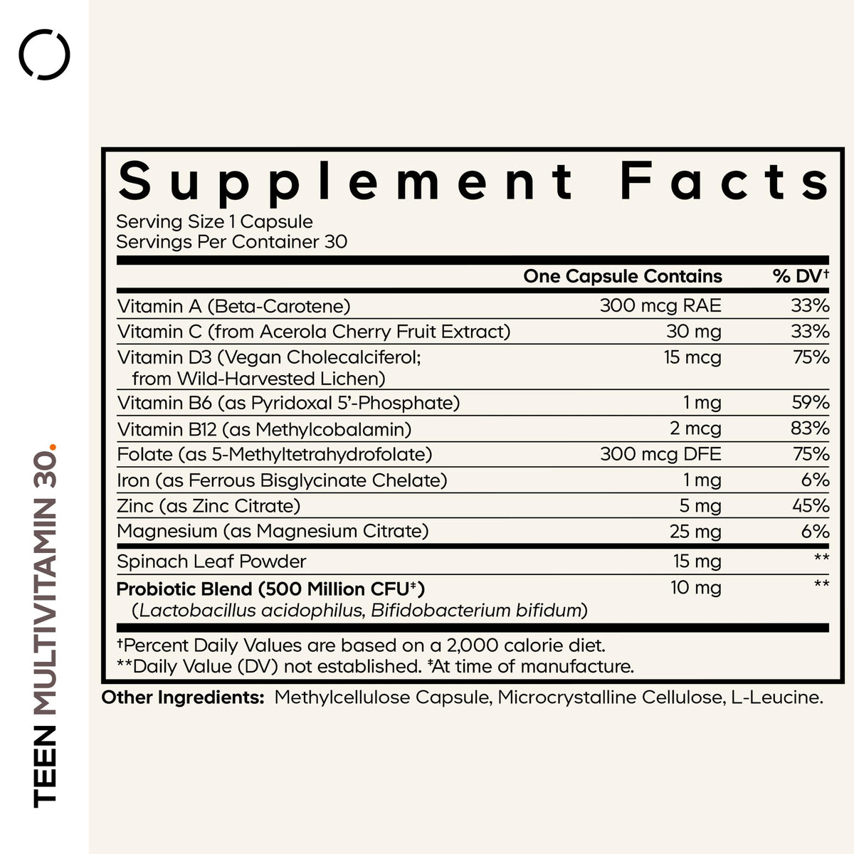 Codeage Teen Multivitamin - Vitamins A, C, D3, B6, B12, Folate, Zinc, Magnesium, Iron, Probiotics, Fermented Spinach - Multivitamins for Teenage Boys and Girls - Non-GMO, Gluten-Free - 30 Capsules CodeageBuy Supplements Australia