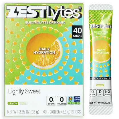 40 Sticks Low Sodium Sugar Free & 0 Calorie Electrolyte Hydration Packets | Lightly Sweet Electrolyte Powder Drink Mix, Liquid Daily IV Flavors Lemon Orange Peach Grapefruit
