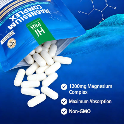 Magnesium Complex Supplement with 10 Forms of Elemental Magnesium, 1200 mg per Serving, Magnesium Glycinate, Citrate, Malate & Taurate, High Absorption Vegan Capsules, Non-GMO HiPlus buy supplements Au