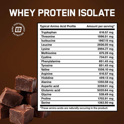 BARE PERFORMANCE NUTRITION, BPN Whey Protein Isolate, Fudge Chocolate, 25g Protein per Serving, 25 Servings