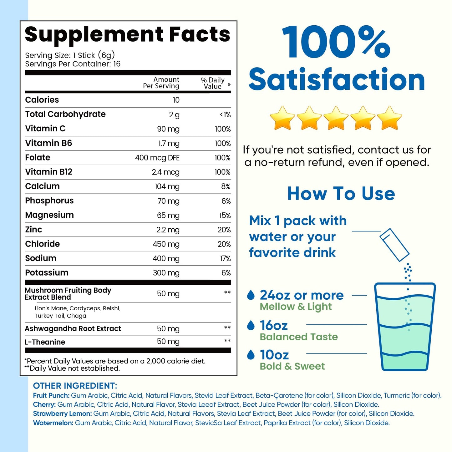 Venture Pal Sugar Free Hydration + Focus Electrolyte Packets, 16 Sticks | 7 Electrolytes + Vitamins, Magnesium, Lion's Mane & Ashwagandha, Boost Clarity & Energy, Electrolytes Powder, Vegan, Keto