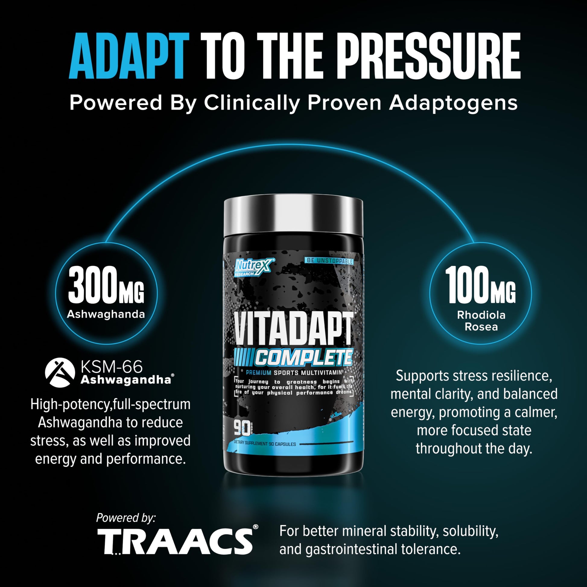 Nutrex Research Vitadapt Complete Sports Multivitamin for Men - 24 Vitamins, KSM-66 Ashwagandha and Minerals for Athletes - Mens Multivitamin (90 Capsules) Nutrex Research buy supplements Au