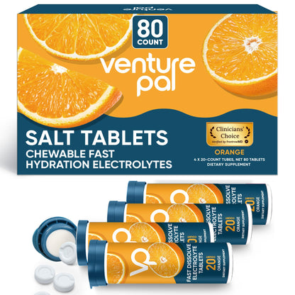 Venture Pal Chewable Electrolyte Tablets, 80 Count, Fast-Dissolve, Variety | Sugar Free Stick Salt Tablets, Gluten Free, Variety Pack for Rapid Hydration, Hiking, Outdoor Running, Keto & Vegan Friendly