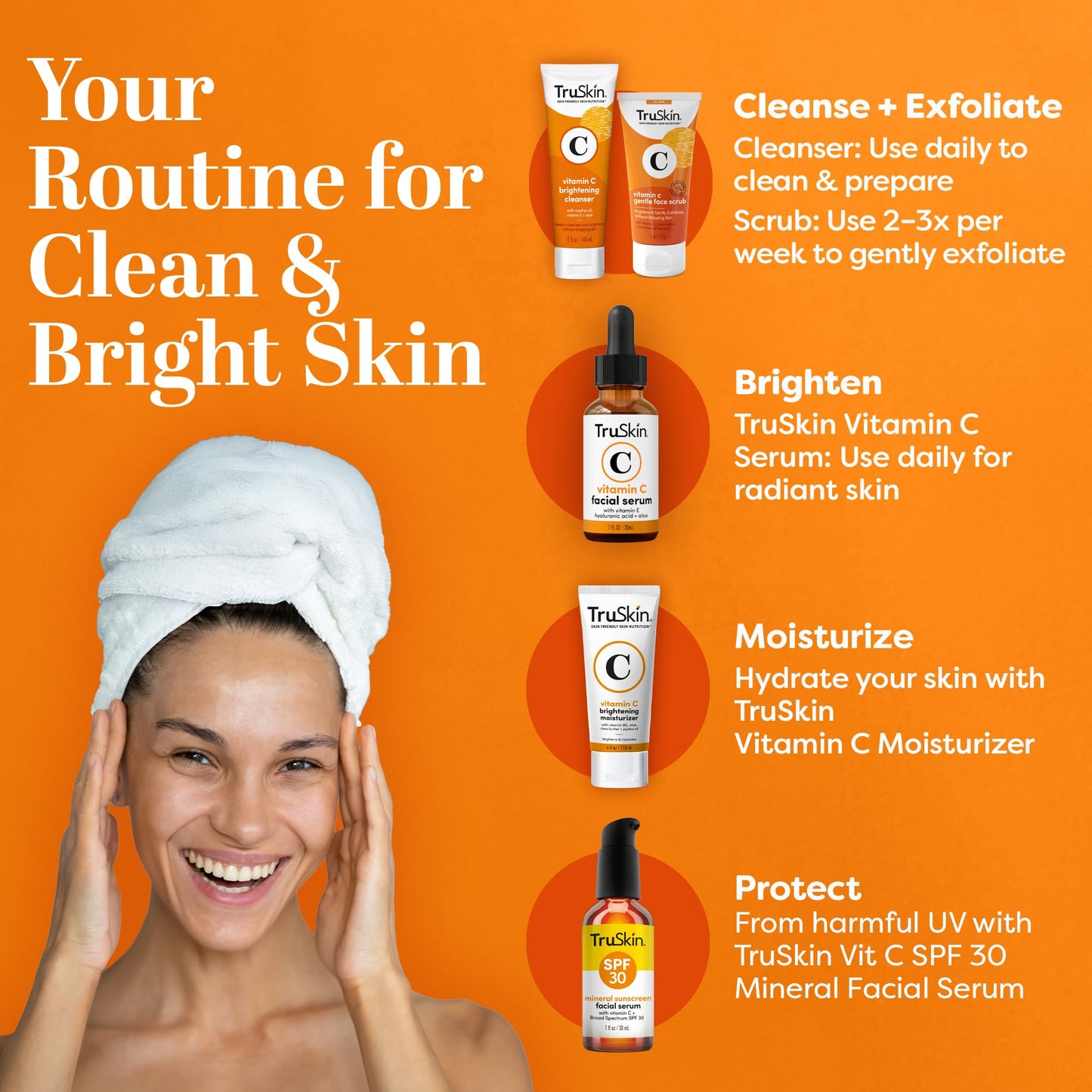 TruSkin Vitamin C Brightening Face Wash with Rosehip Oil, 4 fl oz | Vitamins C & E, Aloe Vera and MSM gently cleanse, refresh and support radiant-looking skin without over-drying