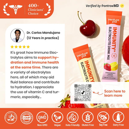 Venture Pal Sugar Free Hydration Packets+Immune-Liquid Daily IV Drink Mix | Electrolyte Powder with 7 Electrolytes & 6 Vitamins, Probiotics + Elderberry | Non-GMO, Keto Friendly, Vegan | 16 Sticks