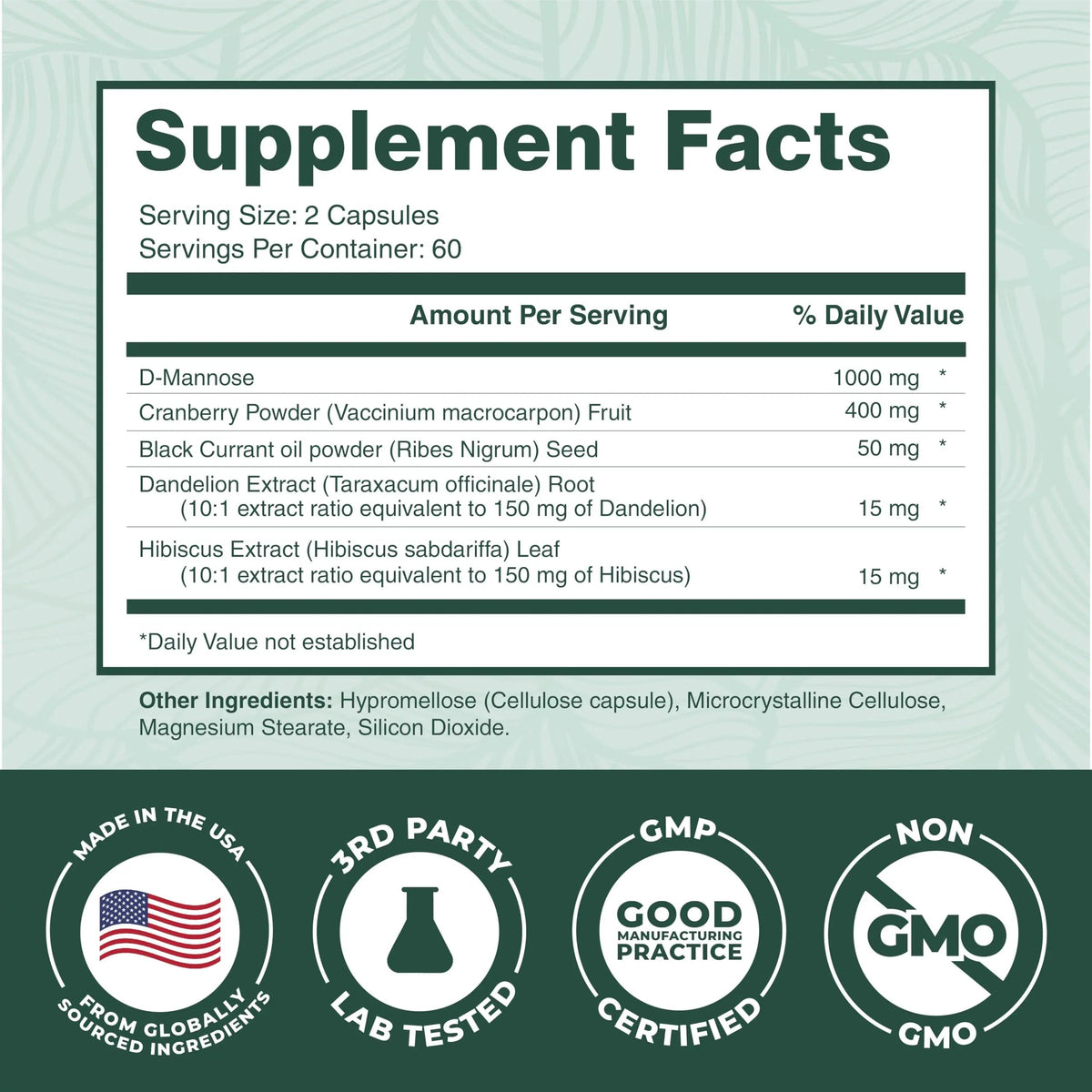 PurePremium D-Mannose with Cranberry, Hibiscus & Dandelion - 1000mg D-Mannose Supplements for Women Supports Urinary Tract Health & Bladder Health - Made in USA, Vegan, 120 Capsules, 2 Month Supply PurePremium SupplementsBuy Supplements Australia