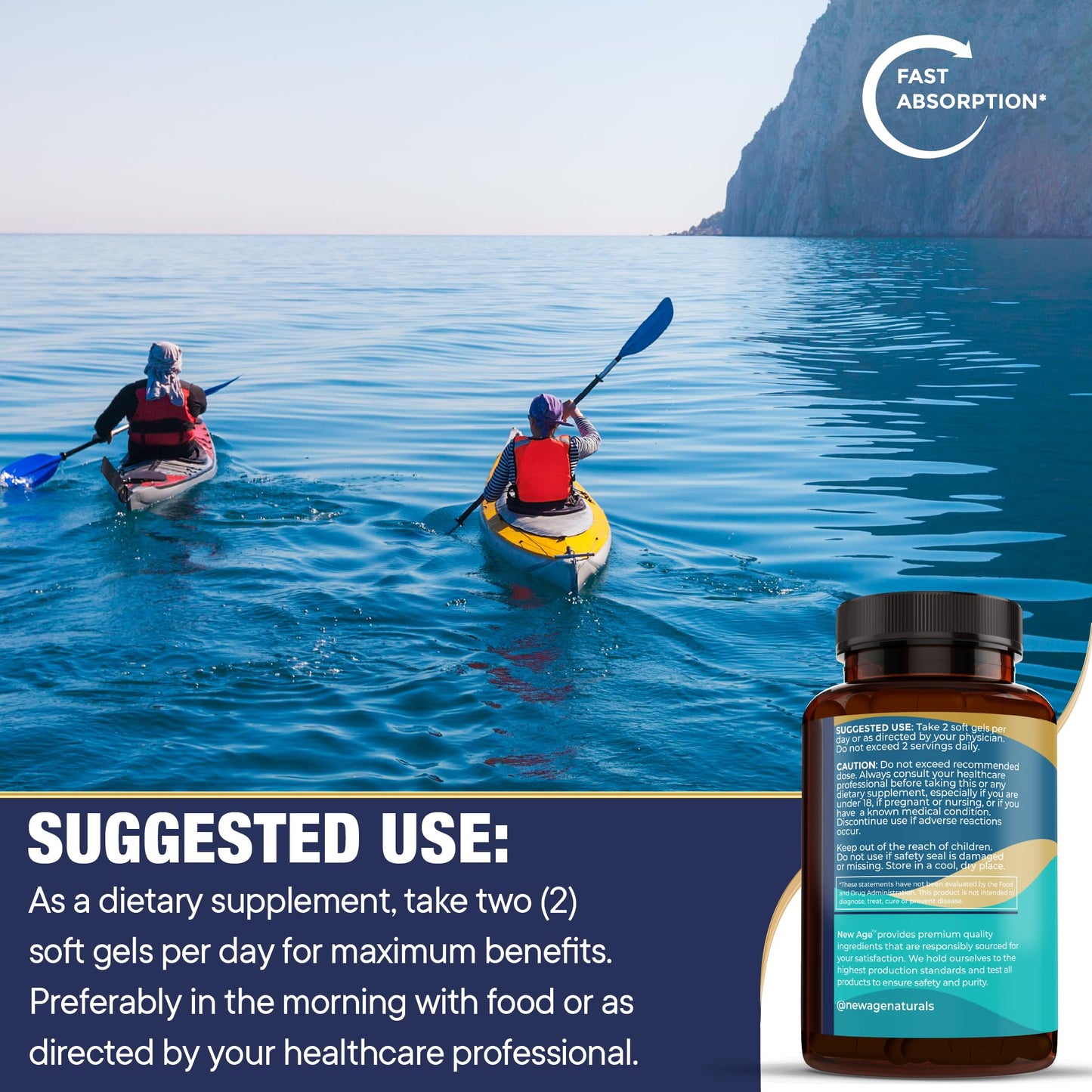 NEW AGE Omega 3 Fish Oil Supplement Immune & Health Support – Promotes Joint, Eye & Skin Health - Non GMO - EPA, DHA Fatty Acids Gluten Free (90 Softgels (Pack of 1)) NEW AGE buy supplements Au