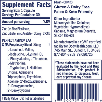 BodyHealth Zinc 30mg - Supplement for Growth & Development, Antioxidant Activity - Natural Immune Defense & Cellular Health - 30 Capsules