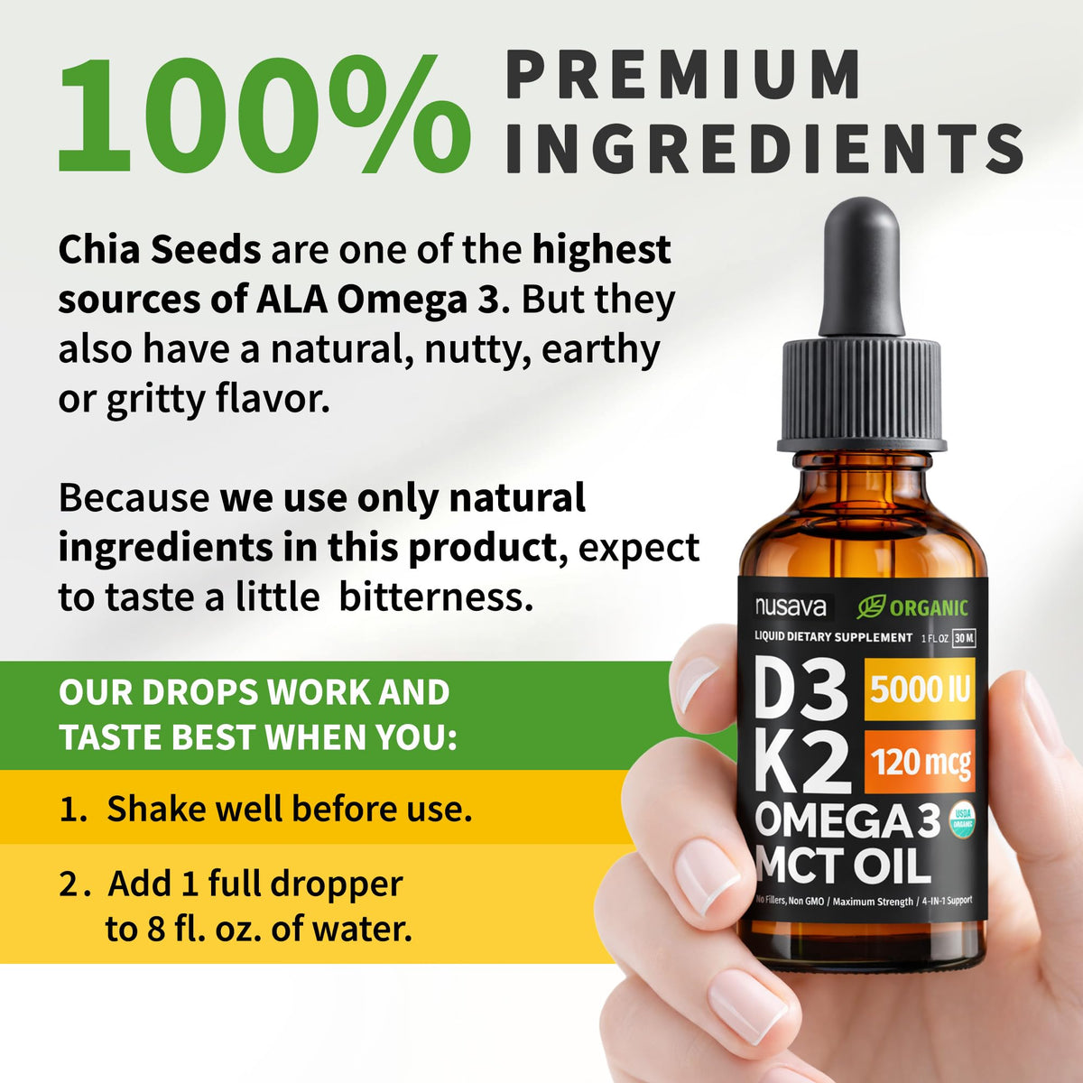(2 Pack) Organic Vitamin D3 K2 Drops with MCT Oil Omega 3, 5000 IU, Maximum Strength Vitamin D Liquid, No Fillers, Non-GMO Liquid D3 for Faster Absorption and Immune Support (Unflavored, 2 Fl Oz) NUSAVABuy Supplements Australia