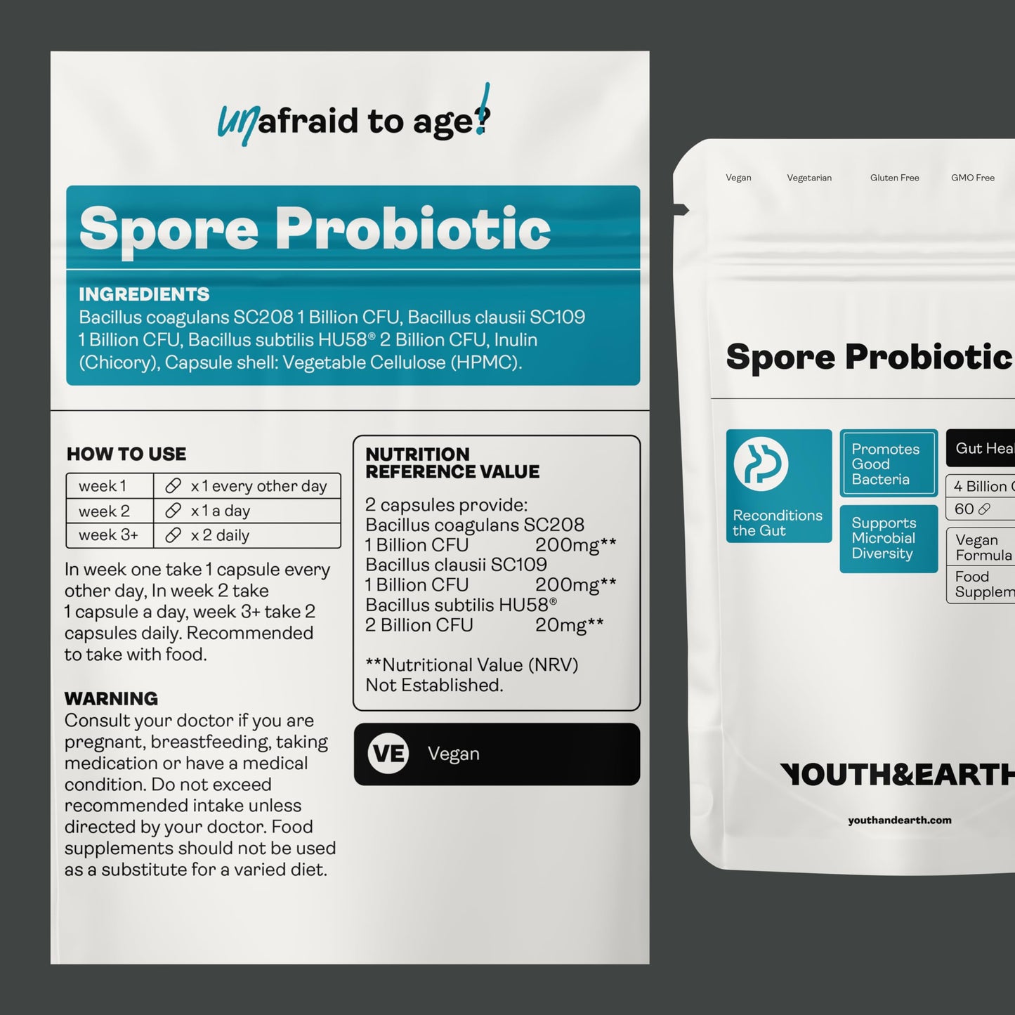 Youth & Earth Spore Probiotics 4 Billion CFU Count - Probiotics for Gut Health & Immune Support | Gut Health Supplements for Digestive Health | 60 Capsules Youth & Earth buy supplements Au