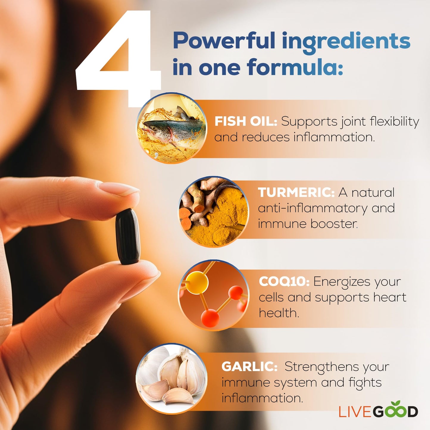 LIVEGOOD™ Factor 4, Omega 3 Fish Oil with EPA & DHA, CoQ10, and Turmeric, Advanced Q10 Coenzyme & CoQ10 Supplements, DHA Supplements for Heart, Joint & Immune Support, Made in USA, 60 Count, LIVEGOODBuy Supplements Australia