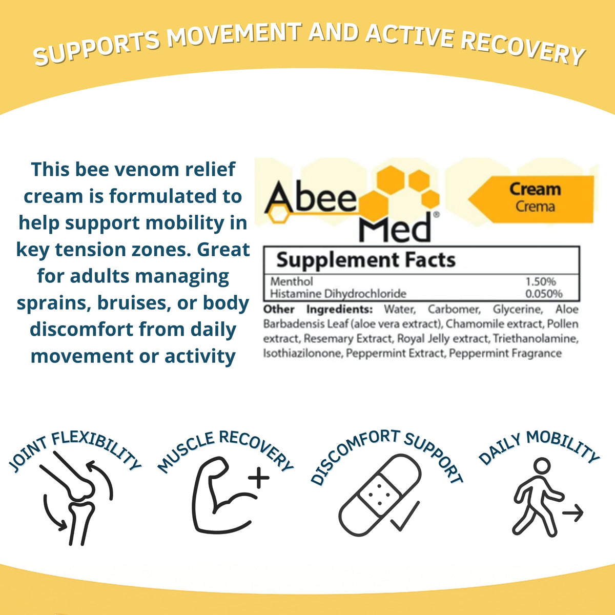 ABEE MED Extra Strength Joint & Muscle Relief Cream – Menthol Cooling & Warming Formula with Bee Pollen, Aloe & Chamomile – Fast-Absorbing Comfort Cream for Back, Knees & Muscles – 2 oz ABEE MEDBuy Supplements Australia