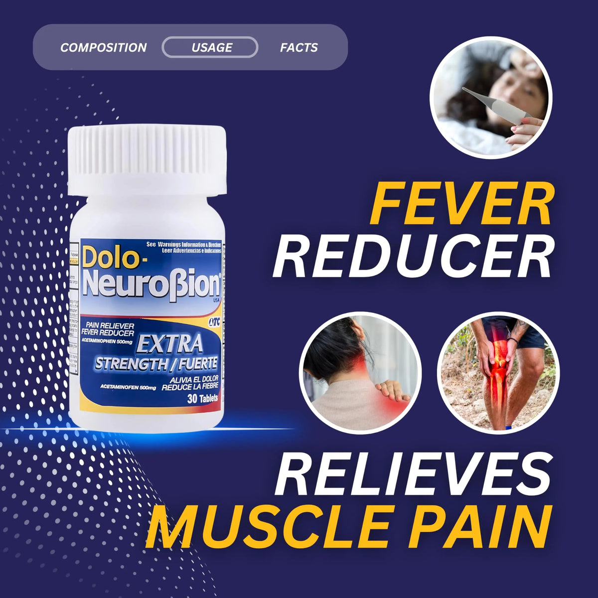 Dolo Neurobion 30 Tablets - Pain Reliever, Fever Reducer, Extra Strength, Fuerte, Alivia el Dolor, Reduce la Fiebre NeurobionBuy Supplements Australia