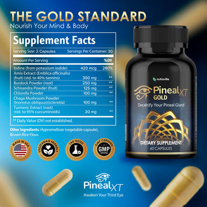 Pineal XT Gold Pineal Gland Supplement, Third Eye Awakening | Focus and Memory Supplement for Brain, 7 Powerful Ingredients Detox and Activate Your Pineal Gland, 30 Count, 1 Daily