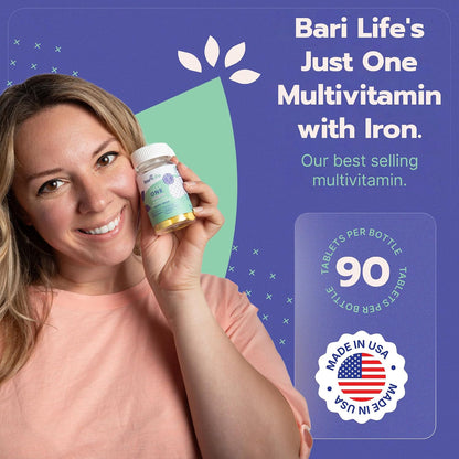 Bari Life Just One, Once Daily Bariatric Multivitamin with Iron (90 Tablets) and BariBurst Calcium Citrate Soft Chews for Gastric Bypass, Gastric Sleeve and Duodenal Switch (Fruit Punch)