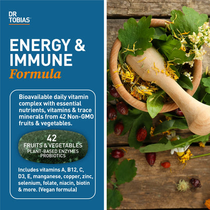 Dr. Tobias Adult Multivitamin for Women & Men 90 Count | Daily Energy & Immune Support | Vitamin Supplement with 42 Fruits & Vegetables + Probiotic + Enzymes | Vegan | 30 Servings