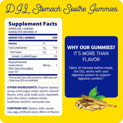 Enzymedica DGL Supplement for Men & Women - DGL Deglycyrrhizinated Licorice Gummies for Digestive Support & Gut Health, Soothes Stomach & Occasional Heartburn, Gluten Free, Vegan, Chocolate - 74 Count