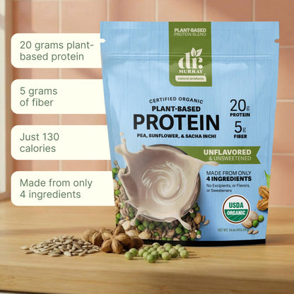 Dr. Murray's USDA Organic Plant Based Protein Powder | 20g Protein | 6g Fiber | Vegan & Keto | Gluten & Dairy Free | Low Carb | No Added Sugar | Matcha, 1 lb.