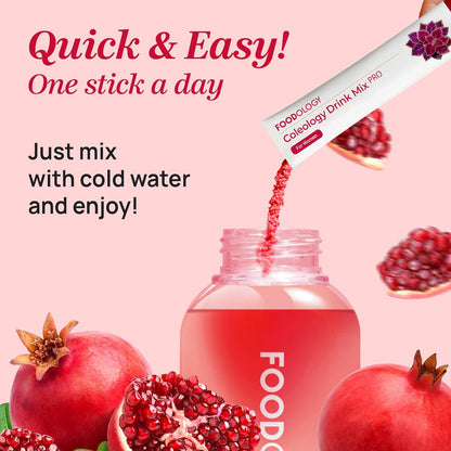 FOODOLOGY Coleology Drink Mix PRO | 3,000mg Prebiotic Fiber & Metabolism Support | Daily Pomegranate Stick Powder for Gut Health & Weight Management | 15 Sticks
