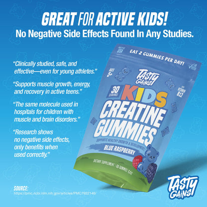 TASTY GAINS Kids & Teen Creatine Gummies with Vitamin B12 for Growth Support, Easy Chew Daily Supplement, Gummy Vitamins for Kids and Teens, Ages 5+ TASTY GAINS buy supplements Au