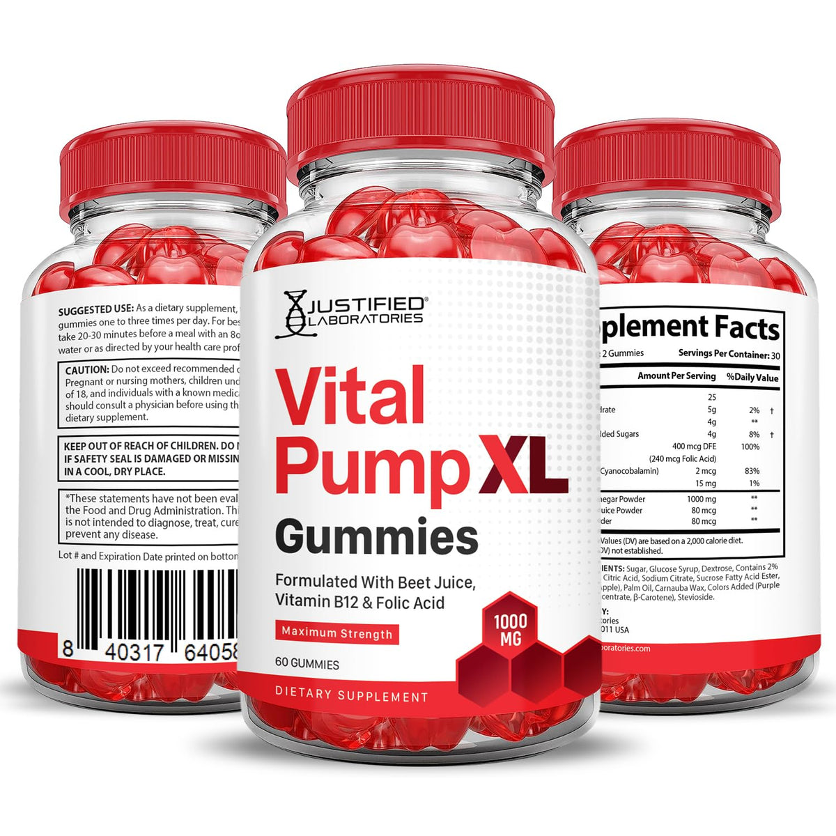 Justified Laboratories (3 Pack) Vital Pump XL Performance Gummies 1000MG Advanced Formula Vital PumpXL Formulated with Beet Juice ACV Pomegranate Beet Powder B12 Vegan Non GMO 180 Gummys Justified LaboratoriesBuy Supplements Australia