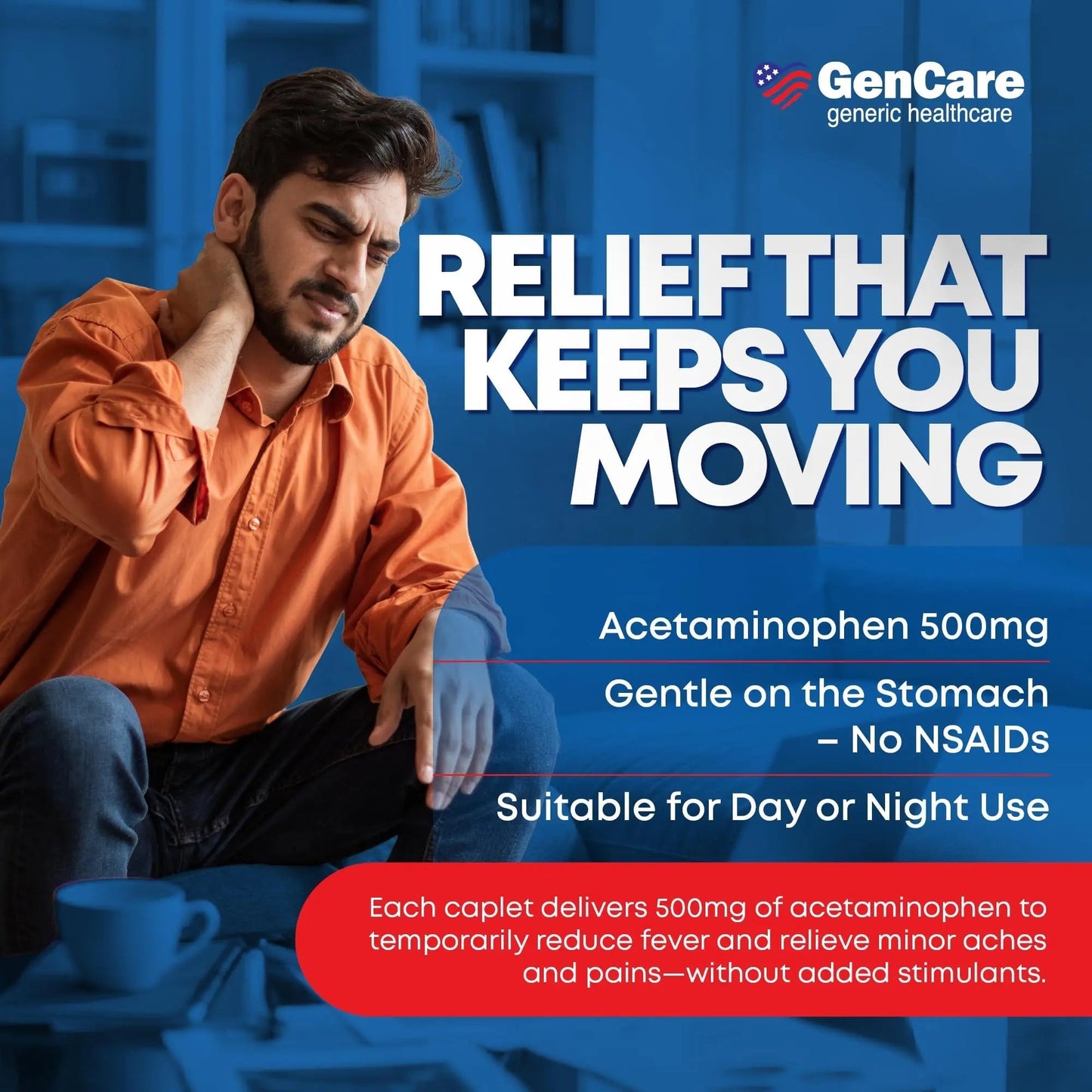 GenCare - Acetaminophen 500mg Extra Strength Pain Relief (300 Caplets) - Multi Symptom Pain Reliever for Headache, Sinus, Arthritis, Back Pain Muscle Ache, Toothache, Fever Reducer, Migraine GenCareBuy Supplements Australia