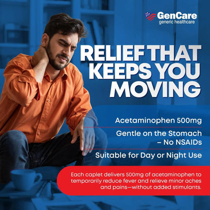 GenCare - Acetaminophen 500mg Extra Strength Pain Relief (300 Caplets) - Multi Symptom Pain Reliever for Headache, Sinus, Arthritis, Back Pain Muscle Ache, Toothache, Fever Reducer, Migraine GenCareBuy Supplements Australia